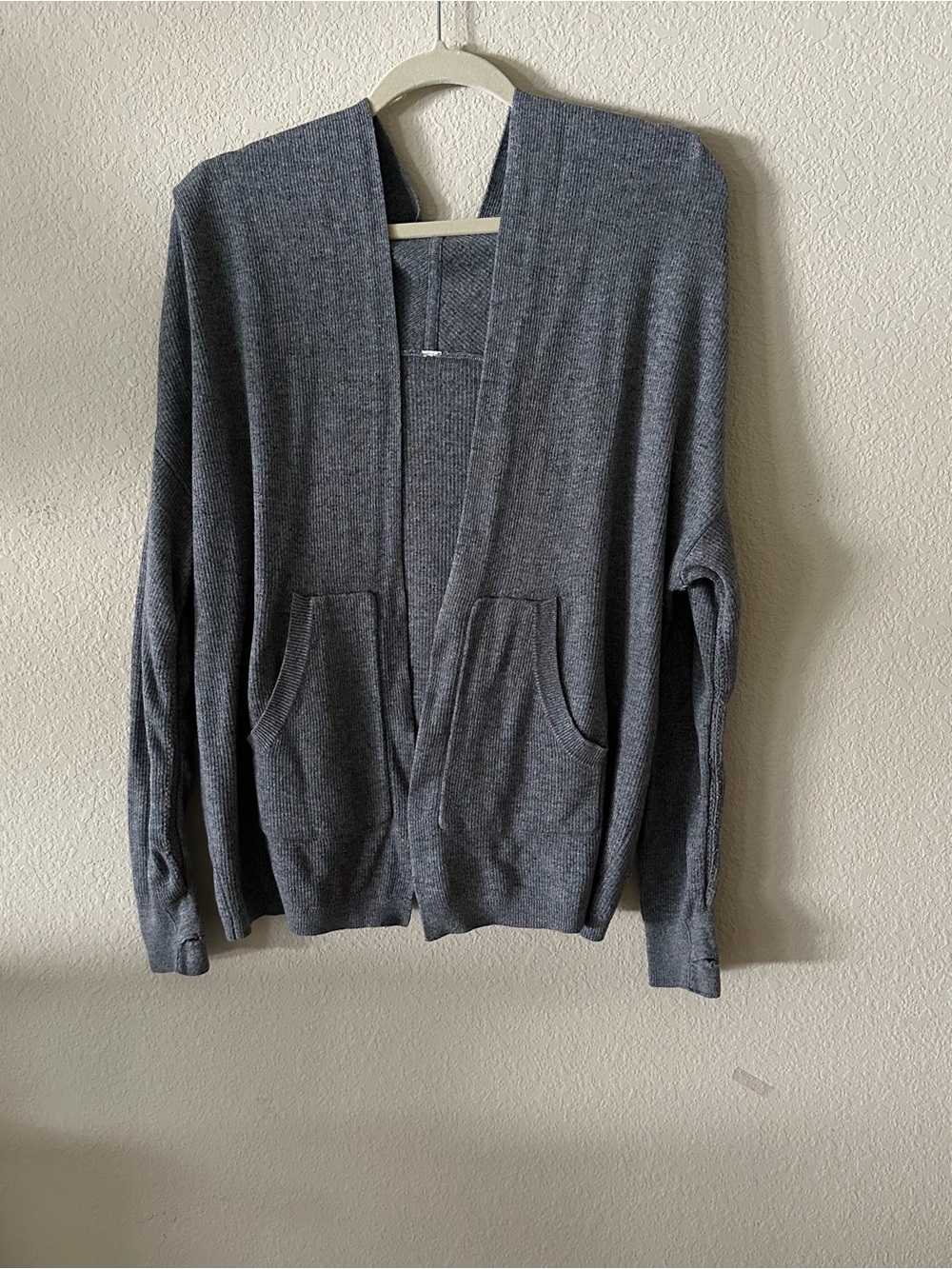 Lululemon Reversible Grey Open-Front Knit Cardigan with Pockets size 2
